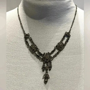 Gunmetal Crystal Statement Collar Necklace